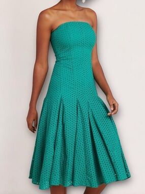 Anthropologie Maeve Lelia Eyelet Midi Dress Green Size 6
